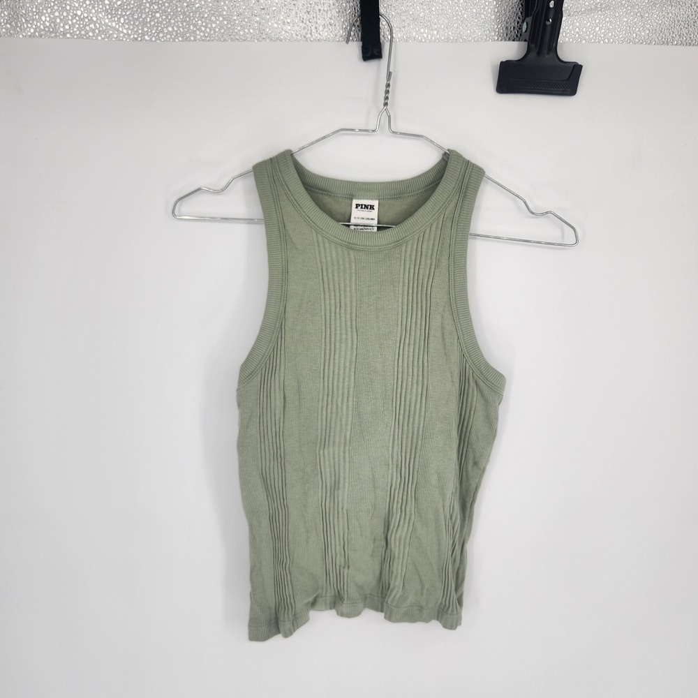Pink Victoria's Secret Ribbed Tank Top Sage Green Racerback Small